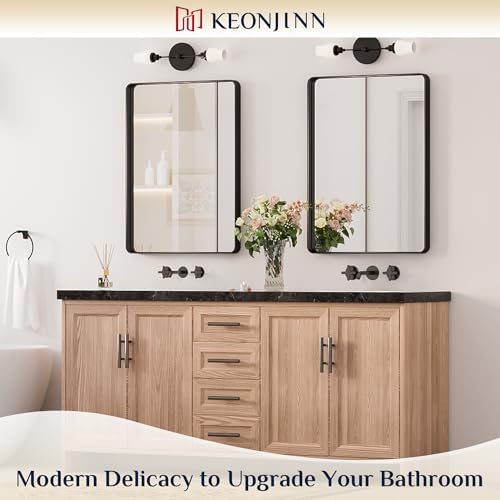 Keonjinn 22 x 30 Inch Black Vanity Mirror, Aluminum Frame Bathroom Mirror