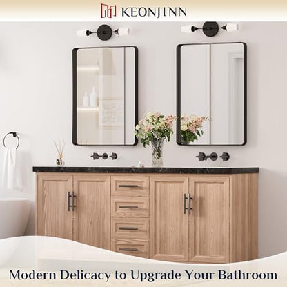 Keonjinn 22 x 30 Inch Black Vanity Mirror, Aluminum Frame Bathroom Mirror