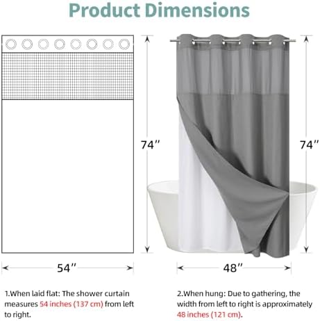 eachope No Hook Waffle Shower Curtain with Snap-in Liner, 54x74 Inch, Grey