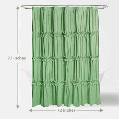 Farmhouse Ruffle Shower Curtain, Light Green, 72 x 72 in
