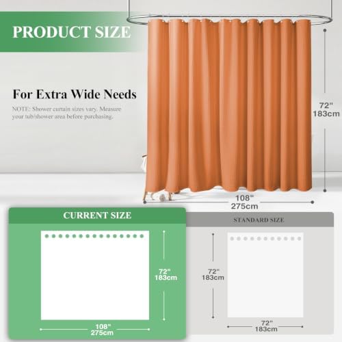 Dynamene Extra Wide Waffle Shower Curtain 256GSM Fabric 108x72 Burnt Orange