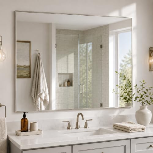 40"x30" Brushed Nickel Framed Rectangle Bathroom Vanity Wall Mirror