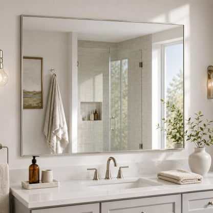 40"x30" Brushed Nickel Framed Rectangle Bathroom Vanity Wall Mirror