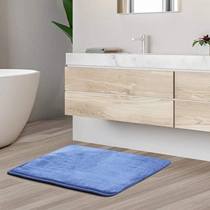 Clara Clark Bathroom Rugs, Velvet Memory Foam Bath Mat, Non-Slip, Machine Washable Bath Rugs - Dries Quickly, Ultra Soft Plush Bath Mats for Bathroom, 17 x 24, Calm Blue
