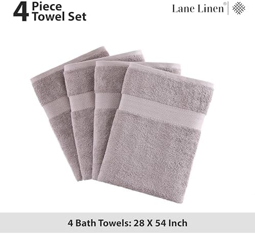 LANE LINEN Towel Set 4 Piece Soft Absorbent Quick Dry - Platinum