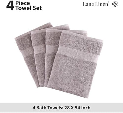 LANE LINEN Towel Set 4 Piece Soft Absorbent Quick Dry - Platinum