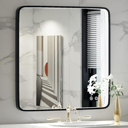36X36 Inch LED Lighted Bathroom Mirror,Black Frame,3 Color