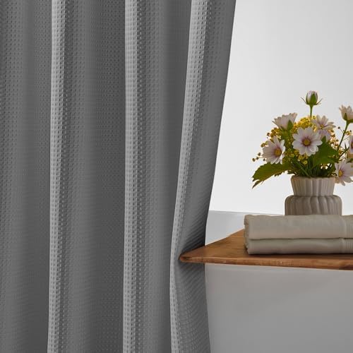 River Dream Heavyweight Waffle No Hook Shower Curtain with Liner,Gray,71x86