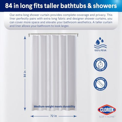 Clorox Shower Curtain Liner, Premium Medium-Weight Durable Waterproof 6g PEVA for Bathroom with Weighted Magnets, Extra Long 72" x 84", Frosty 1 Pack