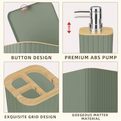 XLHOMO Bathroom Accessories Set - Elegant Sage Green Bathroom Set, 10PC Bathroom Accessory Set, Toilet Brush, Trash Can, Qtip Holder Dispenser & Soap Dispenser