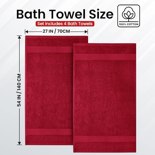 Infinitee Xclusives 100% Ring-Spun Cotton Bath Towels for Bathroom - Pack 4
