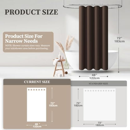 BTTN 48x72 Linen Textured Waterproof Thick Fabric Shower Curtain Set, Brown