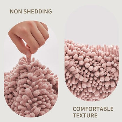 Bathroom Rugs Non Slip Washable 32x20, Extra Thick Soft Chenille Absorbent Bath Mat, High Density Barrier Non Slip Backing, Quick Dry Plush Shaggy Floor Carpet for Tub&Shower, Pink