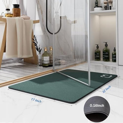 Diatomaceous Earth Bath Mat Stone Bath Mats for Bathroom,17"x32",Dark Green