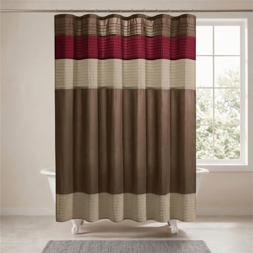 Madison Park Amherst 72 x 72 Bathroom Shower Curtain, Faux Silk, Red