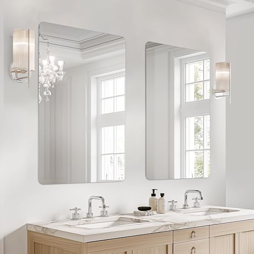 USHOWER 2-Pack Frameless Bathroom Mirrors for Over Sink, 20x30 Inch