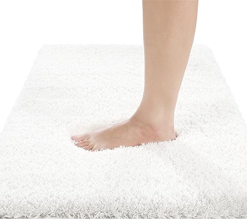 Yimobra Bathroom Rugs Non Slip Washable 47x24, Ultra Soft and Water Absorbent Bath Mats, Plush Fluffy Shower Mat Outside, Luxury Microfiber Thick Matts for Bathroom Floor/Tub, Off White