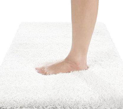 Yimobra Bathroom Rugs Non Slip Washable 47x24, Ultra Soft and Water Absorbent Bath Mats, Plush Fluffy Shower Mat Outside, Luxury Microfiber Thick Matts for Bathroom Floor/Tub, Off White