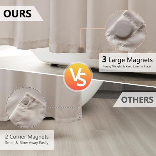 Seenus Waterproof Fabric Long Shower Curtain Liner with 3 Extra-Large Magnets, 72 x 78 inch Extra Long Khaki Cloth Shower Liner Machine Washable, Hotel Quality Lightweight Shower Curtain for Bathroom