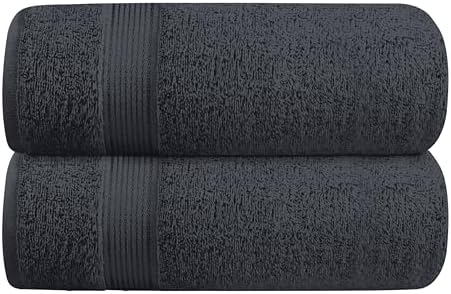 Belizzi Home Cotton 2 Pack Oversized Bath Towel Set 28x55 inches, Large Bath Towels, Ultra Absorbant Compact Quickdry & Lightweight Towel, Ideal for Gym Travel Camp Pool - Charcoal Grey