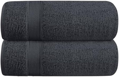 Belizzi Home Cotton 2 Pack Oversized Bath Towel Set 28x55 inches, Large Bath Towels, Ultra Absorbant Compact Quickdry & Lightweight Towel, Ideal for Gym Travel Camp Pool - Charcoal Grey