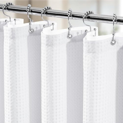 Vipfree 3 in 1 Shower Curtain Set, Waffle Shower Curtain and Liner Set with 12 Double Sided Shower Curtain Hooks, 258GSM Luxury Weighted Cloth Shower Curtains for Bathroom, 72 W x 72 H, White