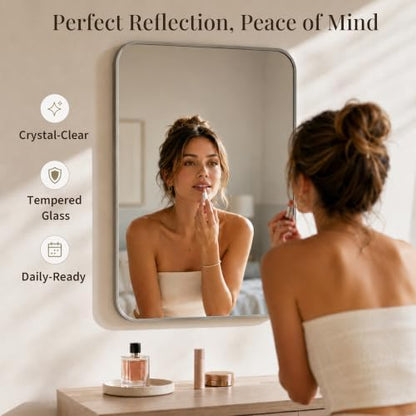 2-Pack 24x36 Inch Brushed Nickel Rounded Rectangle Vanity Mirrors