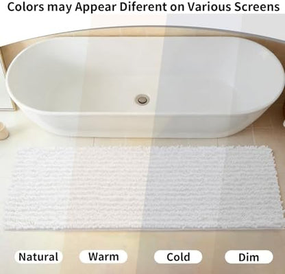 Disolla White Bathroom Rug 24x44 Inch - Thick Chenille Bath Mat, Large Shaggy Plush Absorbent Rug, Non-Slip Machine Washable Floor Mat for Double Vanity