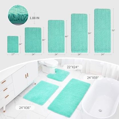 Disolla Mint Green Bathrom Runner Rug 24x59 - Large Soft Plush Bath Mat, Thick Long Non-Slip Shaggy Floor Mat, Ultra-Absorbent for Master Bathroom Bedroom