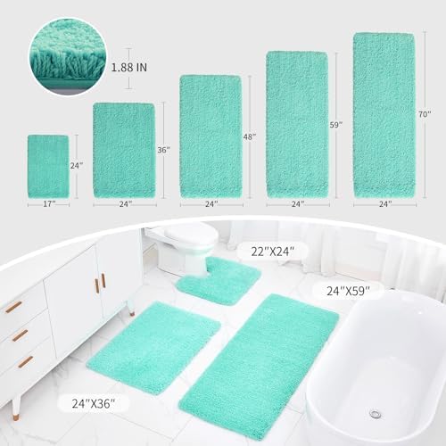 Disolla Mint Green Bathroom Rug 24x48 - Non-Slip Plush Thick Bath Mat, Highly Absorbent & Ultra Soft Fluffy Floor Mat, Machine Washable for Shower and Tub
