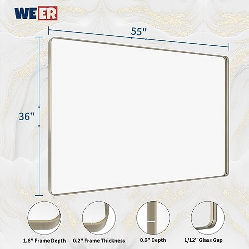 WEER Brushed Nickel Bathroom Vanity Mirror 55X36 Inch
