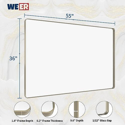 WEER Brushed Nickel Bathroom Vanity Mirror 55X36 Inch