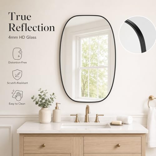 USHOWER Black Oval Bathroom Mirrors 24x36 Inch