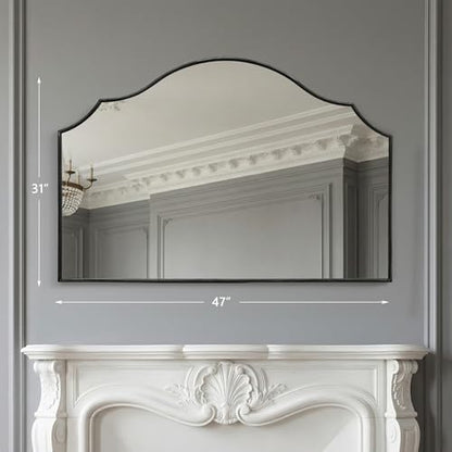 Besdomus Black Scalloped Wall Mirror: 47"x31" Large Wooden Fireplace Mirror
