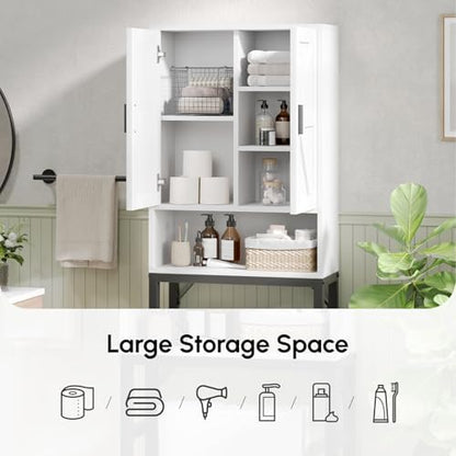 USHOWER White Over The Toilet Storage Cabinet with Barn Doors