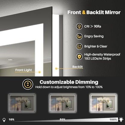 Briivue 28x32 Inch LED Bathroom Mirror with Lights, Backlit & Front Lit