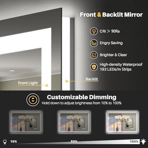 Briivue 36x32 Inch LED Bathroom Mirror with Lights, Backlit & Front Lit