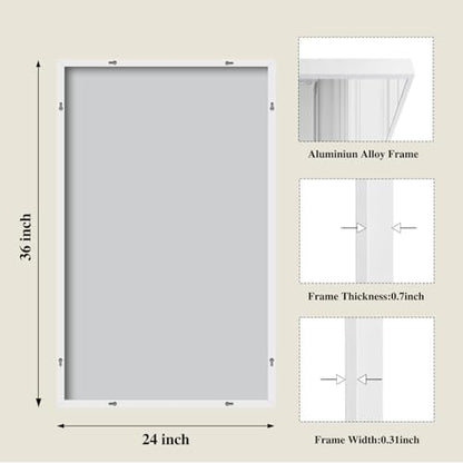 Koonmi White Rectangle Wall Mirror, 24x36 Inch Bathroom Mirror, Aluminum Frame Vanity Mirror for Entryway, Living Room, Bedroom Bathroom, Hangs Horizontally or Vertically