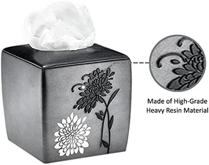 Zahari Home 2pc Erica Bathroom Decor Set Waste Basket for Bathroom & Tissue Cover Modern Classic Decor Stylish Unique Design Beautiful Grey Bathroom Accessories Set