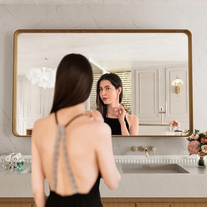 LOAAO 60X36 Inch Bathroom Mirror with Wood Grain Colored Metal Frame