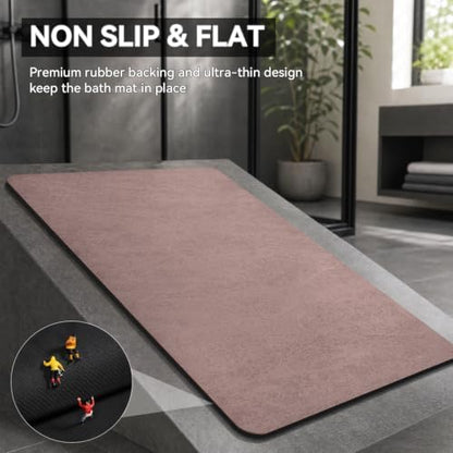 MontVoo -Bath Mat Rug-Rubber Backing Non Slip Quick Dry Absorbent Thin Bathroom Rugs Fit Under Door-Faux Suede Surface Bathroom Floor Mats-Shower Rug for in Front of Bathtub Shower Dusty Rose 17x27.5