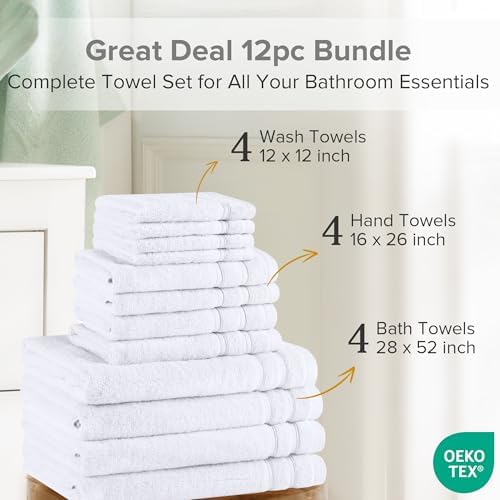 Comfort Spaces 12 Pc Towel Set, 100% Cotton Zero Twist, White