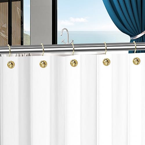 Gracelife 12Pcs Hollow Ball Shower Curtain Hooks Luxury Quality Rustproof Stainless Steel Shower Curtain Rings Hooks for Bathroom Rod (Gold)
