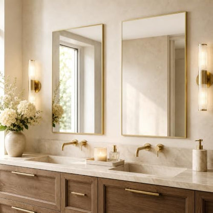 2-Pack 24"x36" Satin Gold Framed Bathroom Vanity Wall Mirrors