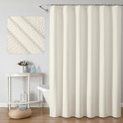 OWENIE Cream Shower Curtain for Bathroom 78 Inches Long, 3D Embossed Textured Fabric Farmhouse Shower Curtain Soft Cloth, Water Repellent, Machine Washable, Hotel Style, 72" W x 78" L, Cream