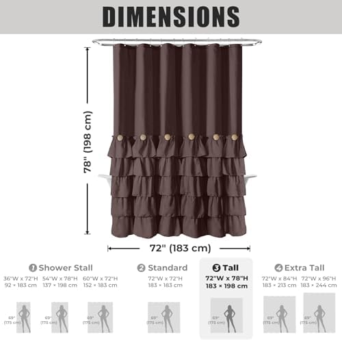 Seasonwood Brown Ruffle Shower Curtain Farmhouse Shower Curtain 72 X 78
