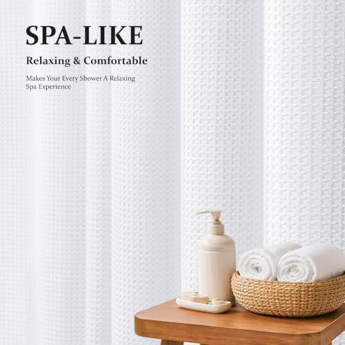 Dynamene Stall Waffle Shower Curtain 256 GSM Heavy Fabric 48x72 White