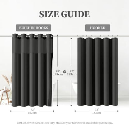 BTTN Charcoal Grey Ringless Linen Look Shower Curtain with Snap Liner 72x75