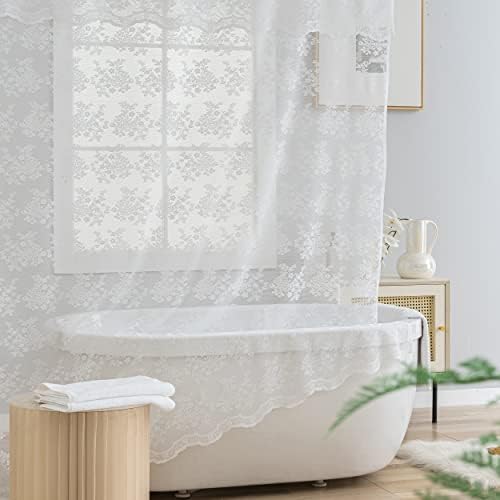 TUDECO White Lace Stall Shower Curtain with Valance 36''W x 72''L