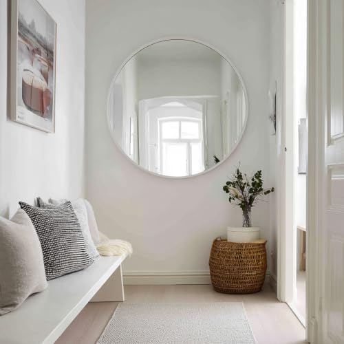 Sunniry Large Round Mirror 40 inch, White Circle Mirror Matte Metal Frame